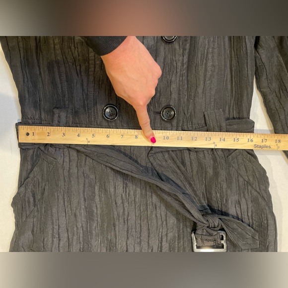 Michael Kors Belted Trench Coat Textured Black Small Classic Double Breasted EUC - Picture 7 of 16